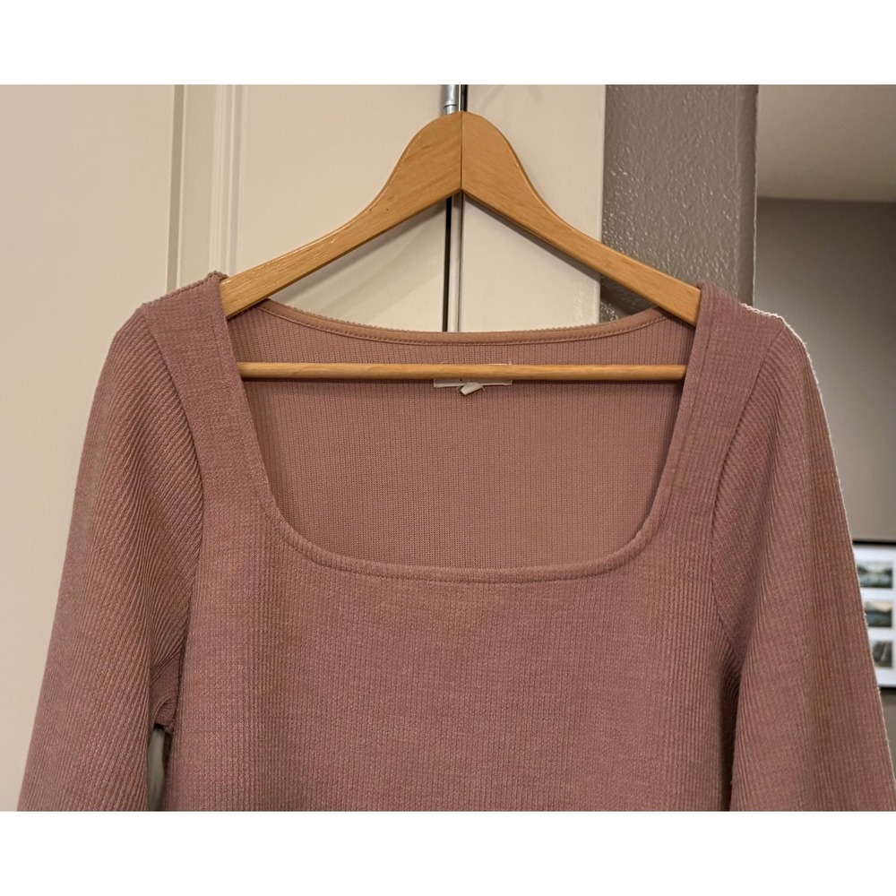 Madewell Women's Dusty Pink/Rose Ottoman Rib Square Neck Puffed Cuff Knit Top L - Picture 2 of 7